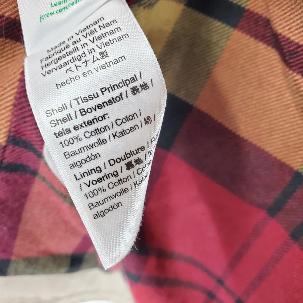 J.Crew Mens 1983 Barn Jacket Scout Khaki Plaid Flannel Line BW485 M Chore Canvas